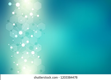 Molecular structure background and communication. Abstract background with molecule DNA and neural network. Artificial intelligence. Science and technology concept with connected lines and dots