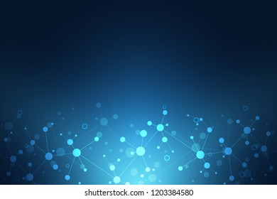 Molecular structure background and communication. Abstract background with molecule DNA and neural network. Artificial intelligence. Science and technology concept with connected lines and dots