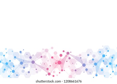 Molecular structure background and communication. Abstract background with molecule DNA and neural network. Science and technology concept with connected lines and dots