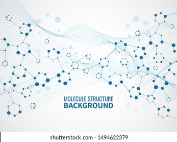 Molecular structure background. Pharmaceutical biochemistry, medical technology. Atom model and dna chain science vector abstract molecules futuristic scientific concept
