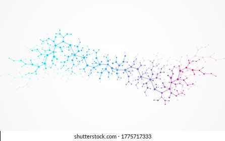 Molecular Structure Background. Science Template Wallpaper Or Banner With A DNA Molecules. Asbtract Scientific Molecule Background. Wave Flow, Innovation Pattern. Vector Illustration