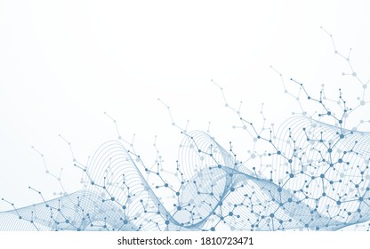 Fondo de estructura molecular. Papel mural o cartel de plantilla de ciencia con moléculas de ADN. Fondo de la molécula científica absorbida. Flujo ondulado, patrón de innovación. Ilustración del vector