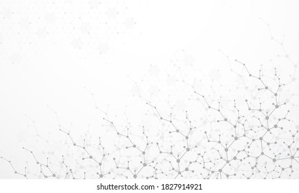 Molecular structure background. Science template wallpaper or banner with a DNA molecules. Asbtract scientific molecule background. Wave flow, innovation pattern. Vector illustration