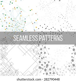 Molecular structure backgrounds, seamless patterns. Business templates for webdesign, science design vector illustration.