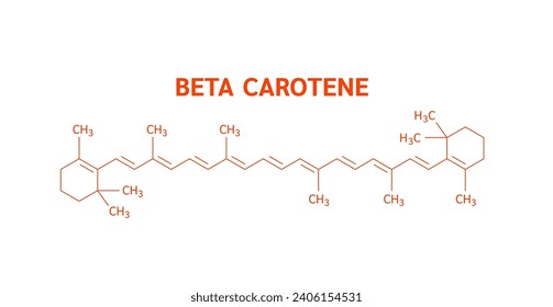 Molecular structure beta carotene orange. Extract from natural fruits and vegetables. Vitamins fiber nutrients essential for intestine. Health care. Helps build a strong immune system. Vector EPS10.