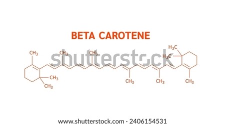 Molecular structure beta carotene orange. Extract from natural fruits and vegetables. Vitamins fiber nutrients essential for intestine. Health care. Helps build a strong immune system. Vector EPS10.