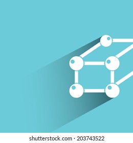 molecular structure, chemical concept, blue background, flat and shadow theme