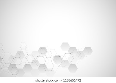 Estructura molecular y elementos químicos. Fondo abstracto de moléculas. Concepto de ciencia y tecnología digital. Ilustración de vectores para diseño científico o tecnológico