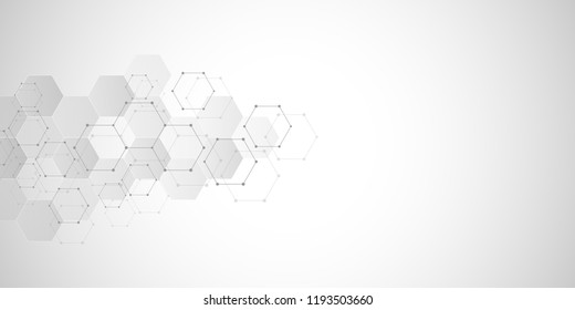 Molekulare Struktur und chemische Elemente. Abstrakte Moleküle Hintergrund. Konzept der Wissenschaft und der digitalen Technologie. Vektorgrafik für wissenschaftliches oder technologisches Design
