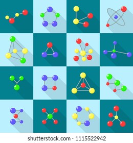 Molecular structure chemical icons set. Flat illustration of 16 molecular structure chemical vector icons for web