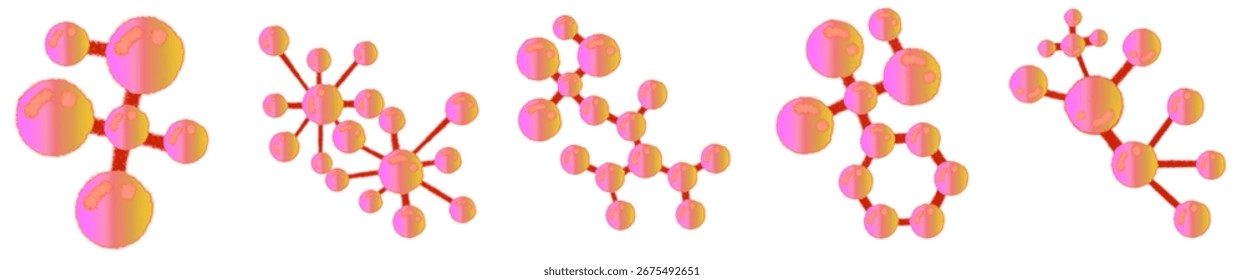 Conjunto de Clipart de Estrutura Molecular - Ilustração de Átomos 3D e Moléculas para Projetos de Química, Ciência e Design Educacional