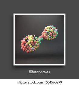 Molecular structure with colorful spherical particles. Textbook, booklet or notebook mockup. Business brochure. Cover design template. Vector Illustration. 
