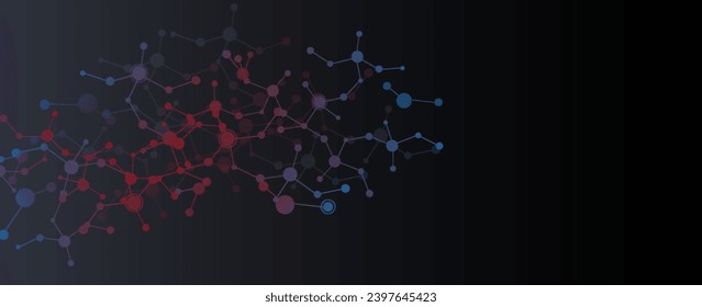 Estructura molecular y comunicación. ADN, átomos, neutrones. Concepto científico para su diseño. Las líneas se conectan con puntos. Medicina, tecnología, química, formación científica. vector