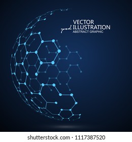 Molecular structure composed of spheres, abstract graphic design.