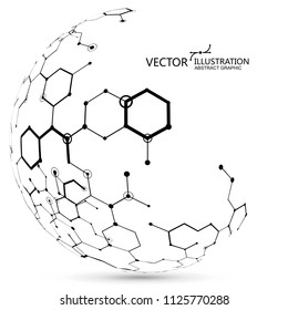 Molecular structure composed of spheres, abstract graphic design.