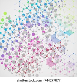 Molecular structure with connected points. Chemistry, technology, science, biology, neuron, atom, molekla. Scientific presentation for your company
