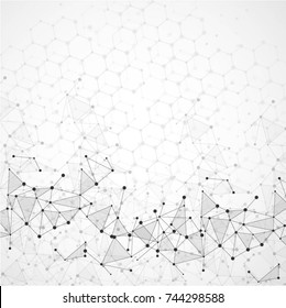 Molecular structure with connected points. Chemistry, technology, science, biology, neuron, atom, molekla. Scientific presentation for your company

