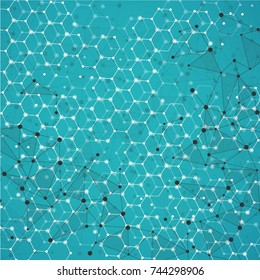 Molecular structure with connected points. Chemistry, technology, science, biology, neuron, atom, molekla. Scientific presentation for your company
