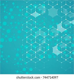 Molecular structure with connected points. Chemistry, technology, science, biology, neuron, atom, molecule. Scientific presentation for your company
