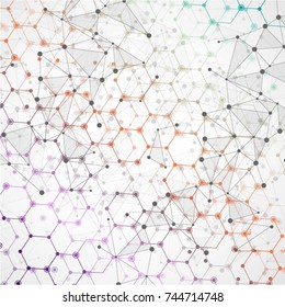 Molecular structure with connected points. Chemistry, technology, science, biology, neuron, atom, molecule. Scientific presentation for your company
