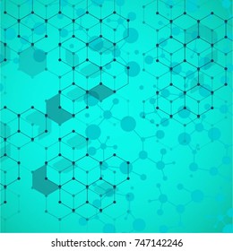 Molecular structure with connected points. Chemistry, technology, science, biology, neuron, atom, molekla. Scientific presentation for your company
