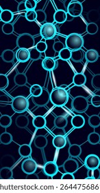 Rede de conexão de estrutura molecular. Átomos vinculados arte digital. Ciência tecnologia medicina engenharia design. Vetor de efeito de brilho de plano de fundo azul escuro