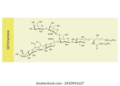 Molecular structure diagram of Ganglioside lactone GD1b yellow Scientific vector illustration.