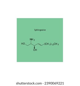 Molecular structure diagram of Sphingosine - a sphingoid base. green Scientific vector illustration.
