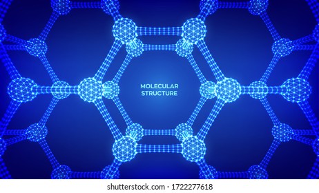 Molecular Structure. Dna, atom, neurons. Molecules and chemical formulas. 3D Scientific molecule background for medicine, science, technology, chemistry, biology. Vector illustration.