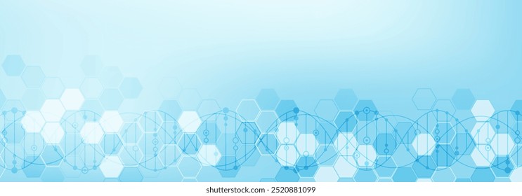 DNA de estrutura molecular, átomo, neurônios. Conceito científico para o seu design. Linhas conectadas com pontos. Medicina, tecnologia, química, formação científica. Ilustração vetorial