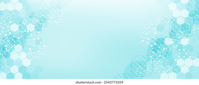 Molekulare Struktur DNA, Atom, Neuronen. Wissenschaftskonzept für Ihr Design. Verbindungslinien mit Punkten. Medizin, Technologie, Chemie, wissenschaftlicher Hintergrund. Vektorgrafik