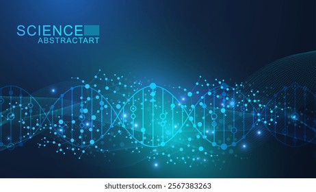 Molecular structure DNA, atom, neurons. Science concept for your design. Connected lines with dots. Medical, technology, chemistry, science background.  illustration