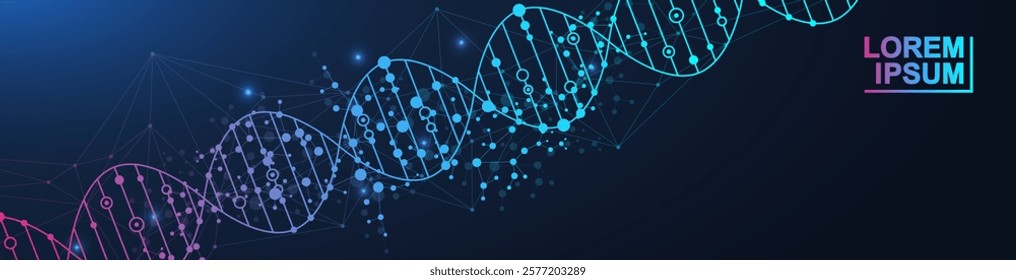 Molecular structure DNA, atom, neurons. Science concept for your design. Connected lines with dots. Medical, technology, chemistry, science background. illustration