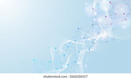 DNA de estrutura molecular, átomo, neurônios. Conceito científico para o seu design. Linhas conectadas com pontos. Médico, tecnologia, química, ciência de fundo. ilustração