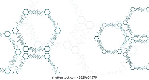 A estrutura molecular do DNA e a conexão dos átomos de neurônios. Conceito científico para o seu design. Tecnologia médica, química, formação científica. Ilustração vetorial