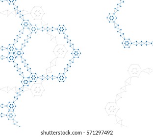 
The molecular structure of DNA and the connection of neurons atoms. Science concept for your design. Medical technology, chemistry, science background. Vector illustration on light blue background