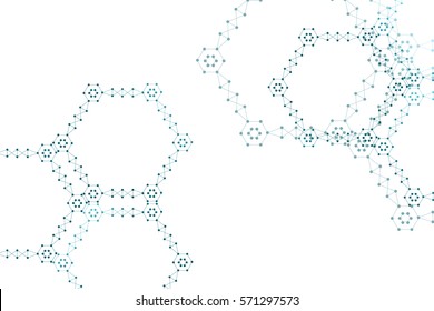 The molecular structure of DNA and the connection of neurons atoms. Science concept for your design. Medical technology, chemistry, science background. Vector illustration on white background