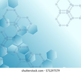 The molecular structure of DNA and the connection of neurons atoms. Science concept for your design. Medical technology, chemistry, science background. Vector illustration on light blue background