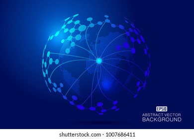 Molecular structure, dotted line connection and digital globe composition sphere, metaphor, concept of science and technology
