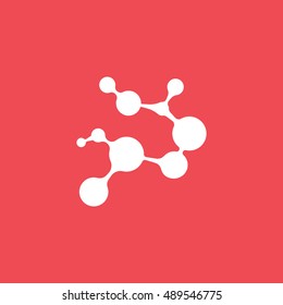 Molecular Structure Flat Icon On Red Background