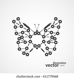 Molecular structure in the form of butterfly, futuristic vector illustration eps10