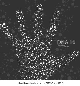 Molecular structure in the form of hand,  vector elegant illustration