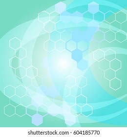 Molecular structure glowing blue background vector.