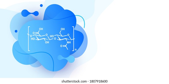 Molecular structure of hyaluronic acid with liquid fluid shapes on white background with copy space. Vector illustration