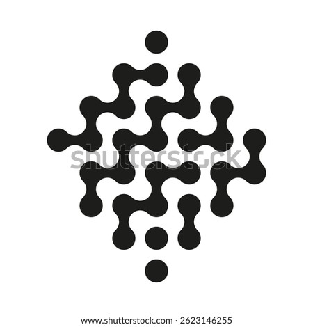 Molecular structure icon. Abstract chemical network. Scientific connection shape. Geometric particle cluster.