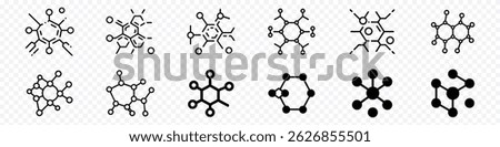 Molecular Structure Icon with Connected Atoms – Chemistry Science Symbol, Substance Structure Diagram, Molecule Formula Representation, Atomic Bond Model, Scientific Element Connection Icon Set