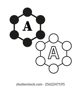 Molecular structure icon. Hexagonal atom design. Connected dots graphic. Vector chemistry illustration.