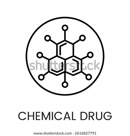 A molecular structure icon in vector, representing chemistry and drug formulation, with an editable stroke