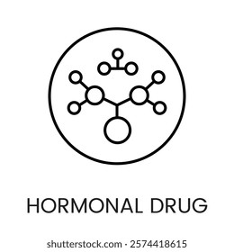 A molecular structure icon in vector, symbolizing hormonal drugs or chemical compounds, with an editable stroke.