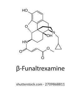 ?-Funaltrexamina estructura molecular, irreversible ?-receptor opioide antagonista ligando, diagrama de Vector científico limpio, fórmula química esquelética